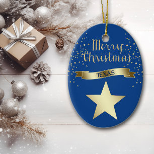 Blue Gold Texas Star Ceramic Ornament
