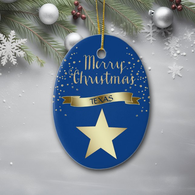 Blue Gold Texas Star Ceramic Ornament (Creator Uploaded)