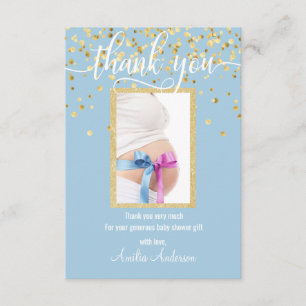 Blue Gold THANK YOU Baby Shower BOY PHOTO Card