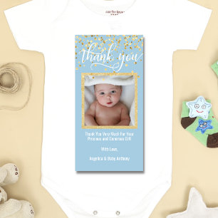 Blue Gold THANK YOU Baby Shower BOY PHOTO Card