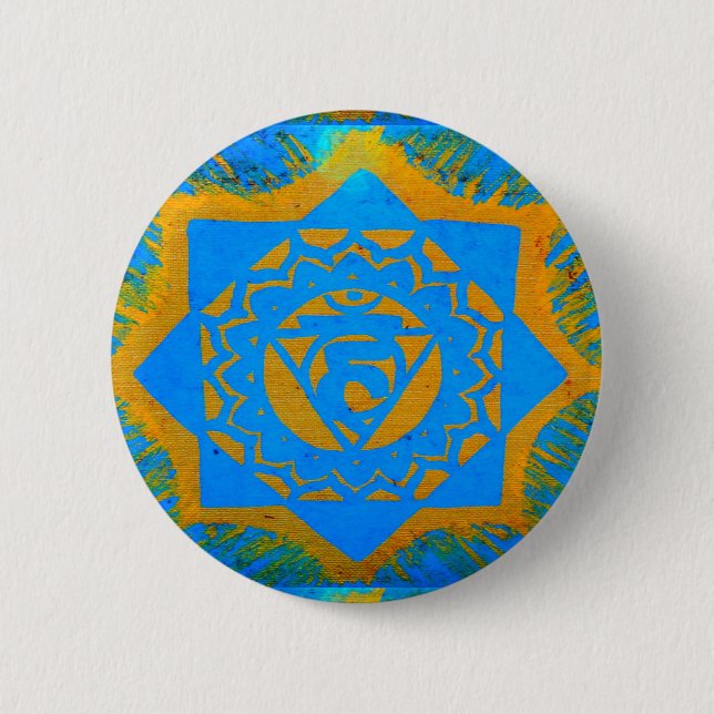 blue gold tibetan design 6 cm round badge (Front)