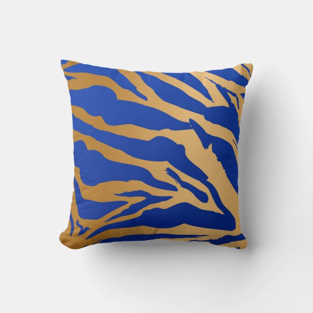 Blue & Gold Tiger Print Throw Pillow (Front)