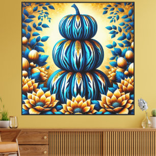 Blue & Gold Tiger Stripe Pumpkin  Canvas Print