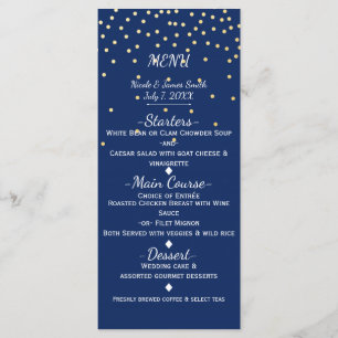 Blue & Gold Tiny Confetti Wedding Menu Card