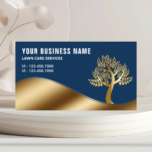 Blue Gold Tree Gardening Landscaping Lawn Care Business Card