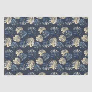 Blue Gold Tropical Leaves Tissue Paper