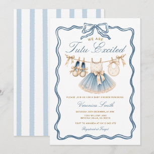Blue & Gold Tutu Excited Ballerina Baby Shower Invitation