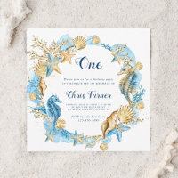 Blue & Gold Under the Sea Boy Birthday Square