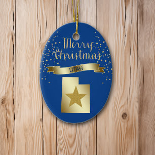 Blue Gold Utah Star Ceramic Tree Decoration
