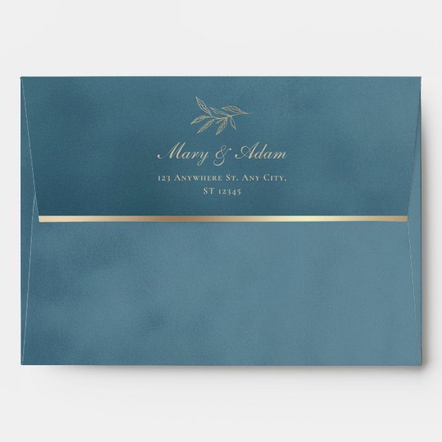 Blue & Gold Velvet Texture Wedding Envelope (Back (Top Flap))