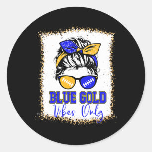 Blue Gold Vibes Only Football Shirt Women Leopard Classic Round Sticker