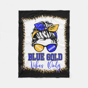 Blue Gold Vibes Only Football Shirt Women Leopard Fleece Blanket