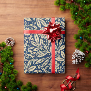 Blue & Gold Vintage Floral Pattern Wrapping Paper