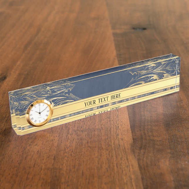 Blue gold Vintage Ornate Gold Nameplate (Side)