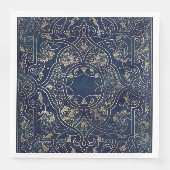 Blue gold Vintage Ornate Gold Napkin (Front)