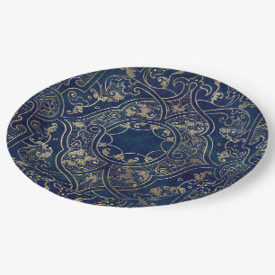 Blue gold Vintage Ornate Gold Paper Plate