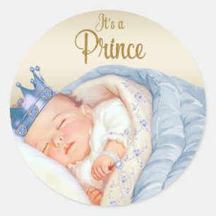 Blue Gold Vintage Prince Baby Shower Classic Round Sticker