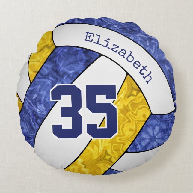 blue gold volleyball girly team colours round cushion (Front)