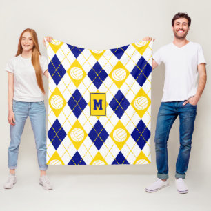 blue gold volleyball team colours argyle pattern fleece blanket