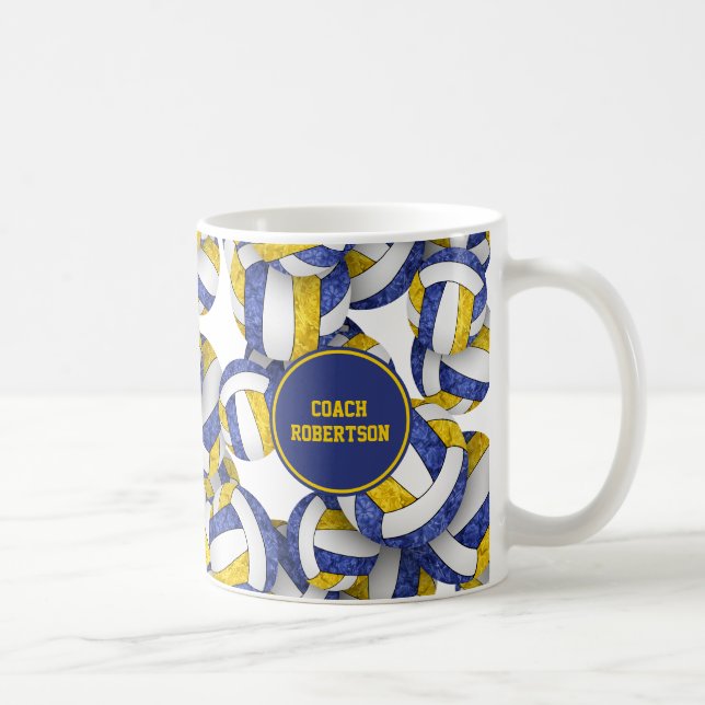 blue gold volleyball team colours coach name coffee mug (Right)