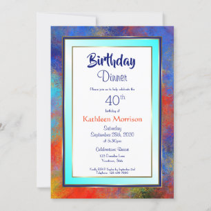 Blue Gold Watercolor 40th Birthday Dinner Invite
