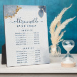 Blue Gold Watercolor Botanical Leaves Price Menu Plaque<br><div class="desc">Blue Gold Watercolor Botanical Leaves Price Menu plaque. Perfect for a beauty salon,  hair stylist,  makeup artist,  or cosmetologist.</div>