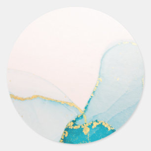 Blue Gold Watercolor  Classic Round Sticker
