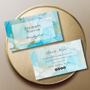 Blue Gold Watercolor Design Business Card