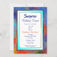 Blue Gold Watercolor Surprise 21st Birthday Dinner