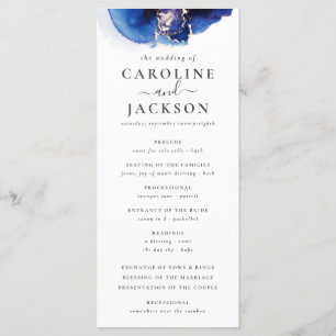 Blue Gold Watercolor Wedding Program