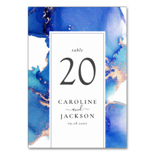 Blue Gold Watercolor Wedding Table Number