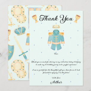 Blue & Gold Watercolour Little Prince Birthday Thank You Card