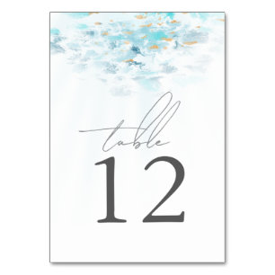 Blue & Gold Waves Coastal Wedding Table Number