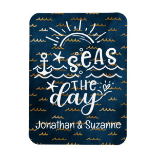Blue Gold Waves Personalised Seas the Day Cruise Magnet