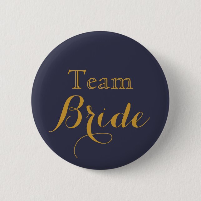 Blue Gold Wedding Team Bride 6 Cm Round Badge (Front)