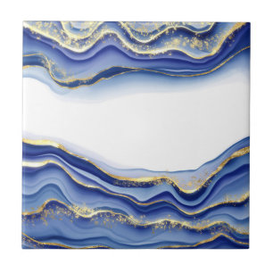Blue Gold White Agate Geode Trendy Modern Ceramic Tile