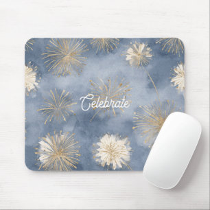 Blue Gold White Fireworks Celebrate Mouse Pad