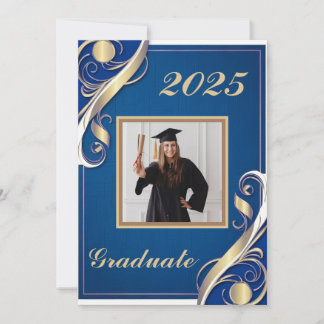 Blue Gold White Graduation 2025 Invitation