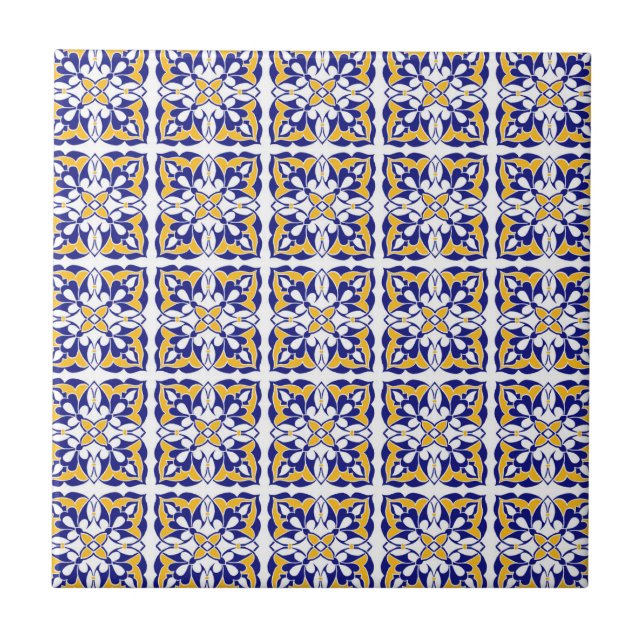 Blue Gold White Moroccan Tile Pattern (Front)
