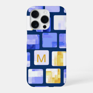 Blue Gold White Mosaic Monogram iPhone Case