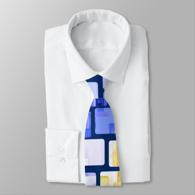 Blue Gold White Mosaic Tie (Tied)