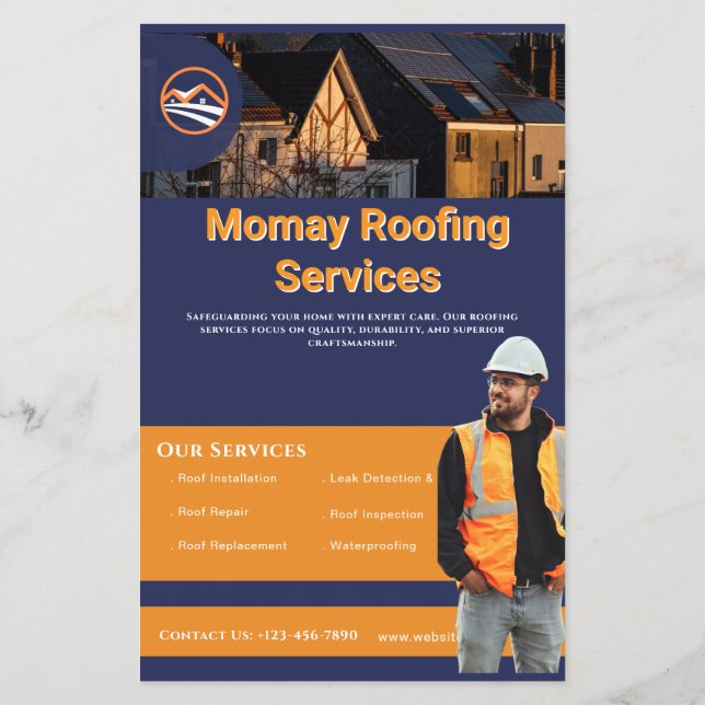 Blue Gold White Roofing Contractor Custom  Flyer (Back)