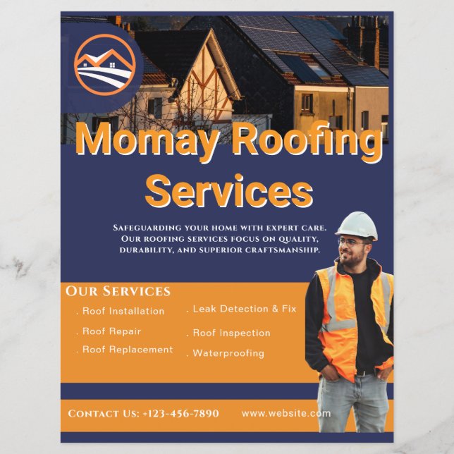Blue Gold White Roofing Contractor Custom  Flyer (Front)