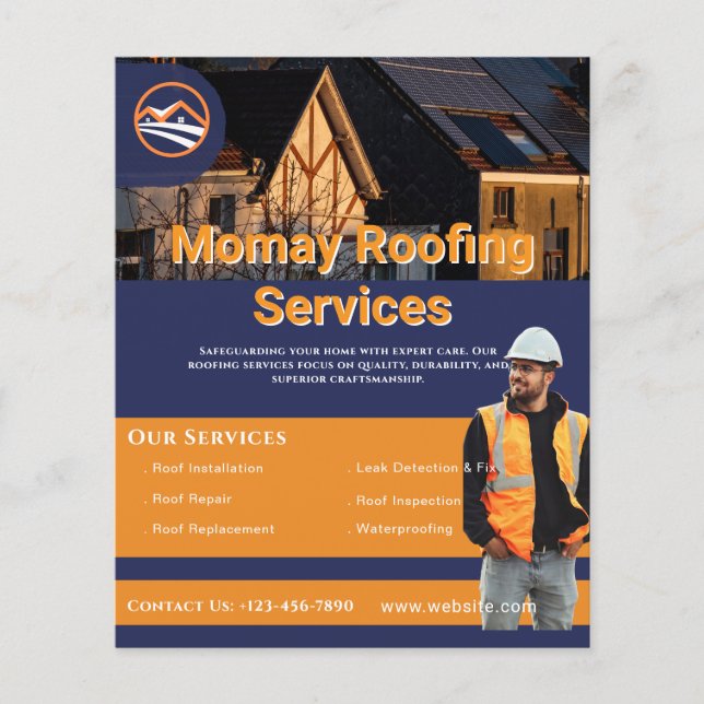 Blue Gold White Roofing Contractor Custom  Flyer (Front)