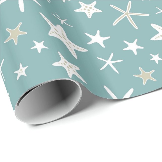 Blue Gold White Starfish Wrapping Paper (Roll Corner)