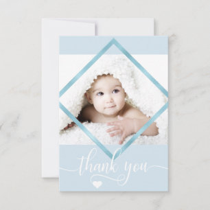 Blue Gold White Thank You Baby Shower BOY PHOTO Card