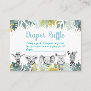 Blue Gold Wild One Safari Baby Diaper Raffle Enclosure Card