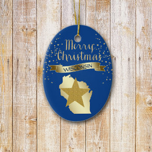 Blue Gold Wisconsin Star Ceramic Tree Decoration