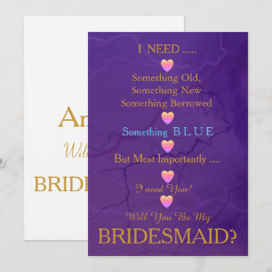 Blue & Gold with Heart Will You Be my Bridesmaid I Invitation