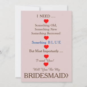 Blue & Gold with Heart Will You Be my Bridesmaid Invitation